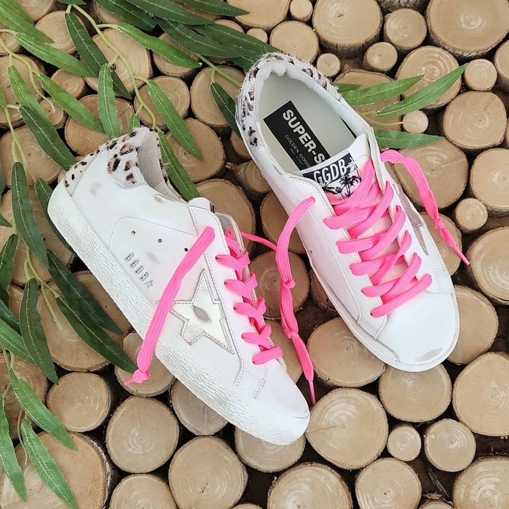 Golden goose superstar leopard pink laces